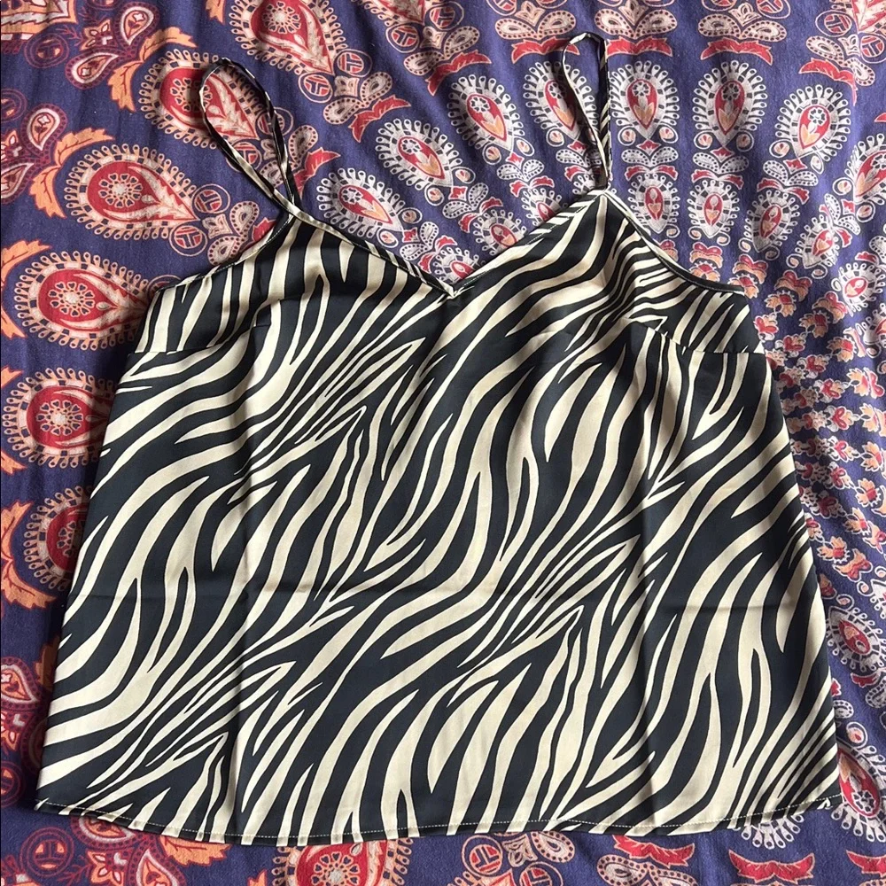 J. Crew Black and Cream Zebra Camisole